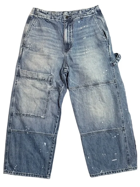 ASKK NY Carpenter Mammoth In Mulholland Paint Splatter Wide Leg High Rise Crop - Picture 2 of 10